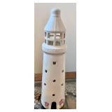 Ceramic Lighthouse Tealight Holder with Floral Accents, 8-inch