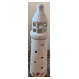 Ceramic Lighthouse Tealight Holder with Floral Accents, 8-inch