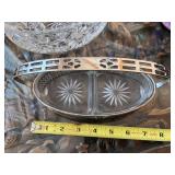 Set of 3 Vintage Cut Glass Bowls and Basket with Silverplate Caddy