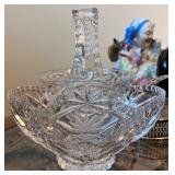 Set of 3 Vintage Cut Glass Bowls and Basket with Silverplate Caddy