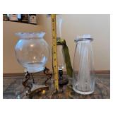 Set of 3 Decorative Glass Vases with Brass and Metal Stands