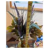 Decorative Dried Flower Bouquet, Porcelain Figurine, and Oval Frame Set