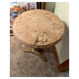Vintage Marble Top Pedestal Accent Table with Brass Base