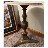 Vintage Marble Top Pedestal Accent Table with Brass Base