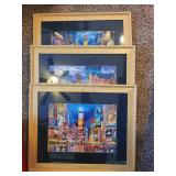 Set of 3 Framed New York City Prints with Wood Frames 23x19 Inches