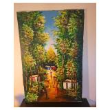 C.A. Charles 24x36 Signed Village Scene Oil Painting on Canvas