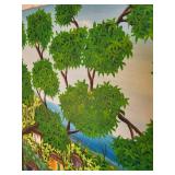 40" x 30" Original Village Scene Painting Signed Veronique