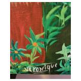 40" x 30" Original Village Scene Painting Signed Veronique