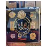 USA Olympic Committee Pin Collection with 2 Display Cases