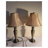 Pair of Brushed Metal Table Lamps with Fabric Shades