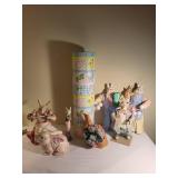 Easter Bunny Figurine Collection with Springbridge Cottage and Vintage Decor
