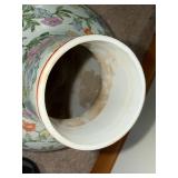 Porcelain Ginger Jar Vase - Hand-Painted Floral Motif, Made in China, 11in Tall