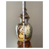 Porcelain Lidded Vase - Hand-Painted Scenic River Scene with Gold Trim