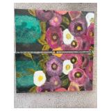 Floral Diptych Painting - Two-Panel Bouquet in Teal Vases, Pink Purple White Flowers