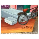 M. Noel 1978 Folk Art Market Scene Painting - Signed