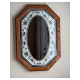 Octagonal Wood Frame Mirror with Floral Stained-Glass Border