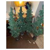 4 Artificial Christmas Trees in Ornate Urn Planters - Holiday Decor