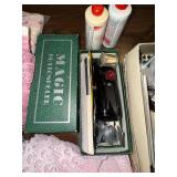 Singer Sewing Kit Box with Blue & Pink Lace Fabric, Glue Bottles & Notions