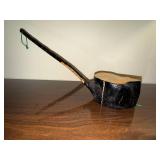 Hand-Carved Wooden Smoking Pipe with Long Curved Stem