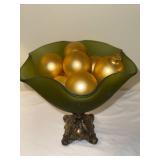 Antique Green Glass Compote Bowl on Ornate Bronze Stand