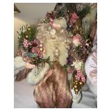 Santa Claus Figures - Hand-Made Christmas Decor with Floral Bouquets (Lot of 2)