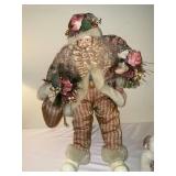 Santa Claus Figures - Hand-Made Christmas Decor with Floral Bouquets (Lot of 2)