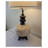 Ornate Table Lamp with Sheet Music Base and Pleated Shade