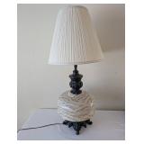 Ornate Table Lamp with Sheet Music Base and Pleated Shade