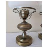 Pair of Vintage Brass Table Lamps with White Glass Shades