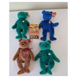 Set of 4 TY Beanie Babies with Collector Cards - Erin, Britannia, Clubby