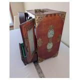 Chinese Jewelry Box with Jade Panels and Brass Accents