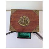 Chinese Jewelry Box with Jade Panels and Brass Accents