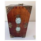 Chinese Jewelry Box with Jade Panels and Brass Accents