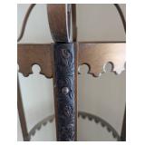 Wrought Iron and Glass Three-Tier Display Shelf with Decorative Scrollwork