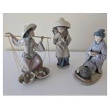 Set of 3 Lladro Porcelain Asian Figurines