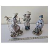 Set of 3 Lladro Porcelain Asian Figurines