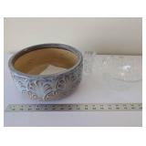 Lot of 3 Decorative Items: Ceramic Planter, Crystal Bowl, and Small Glass Vase