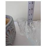 Lot of 3 Decorative Items: Ceramic Planter, Crystal Bowl, and Small Glass Vase