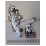 Set of 2 Lladro Geisha Porcelain Figurines with Floral Details