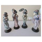 Set of 4 Lladro Geisha Porcelain Figurines, Hand Made in Spain