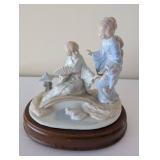 Lladro Porcelain Figurine of Two Women in Kimonos on Wood Base