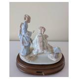 Lladro Porcelain Figurine of Two Women in Kimonos on Wood Base