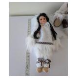 Pair of Heritage Porcelain Dolls in Traditional Inuit-Inspired Costume