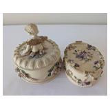 Set of 2 Hand Painted Decorative Trinket Boxes with Cherub and Floral Design