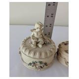 Set of 2 Hand Painted Decorative Trinket Boxes with Cherub and Floral Design