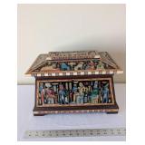 Decorative Egyptian Sarcophagus Box with Hand-Painted Hieroglyphics and Stone Figure