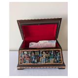 Decorative Egyptian Sarcophagus Box with Hand-Painted Hieroglyphics and Stone Figure