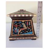Decorative Egyptian Sarcophagus Box with Hand-Painted Hieroglyphics and Stone Figure