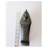 Decorative Egyptian Sarcophagus Box with Hand-Painted Hieroglyphics and Stone Figure