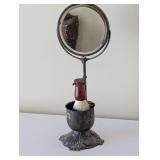 Antique Shaving Stand with Beveled Mirror and Brush